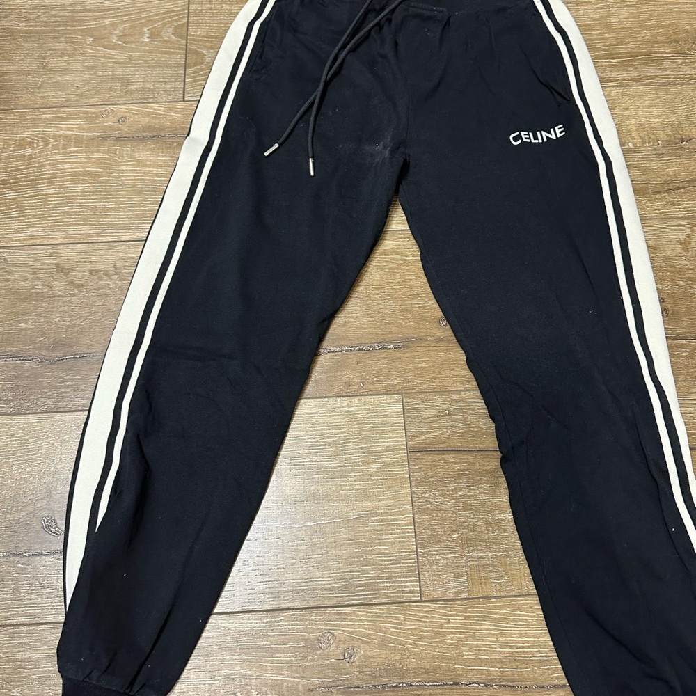 Celine Black Track Pants with White Stripes